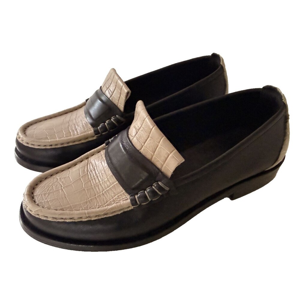 M. Gemi The Mirabella Loafers Women Size EU 37 Cream Black Italian Leather Shoes